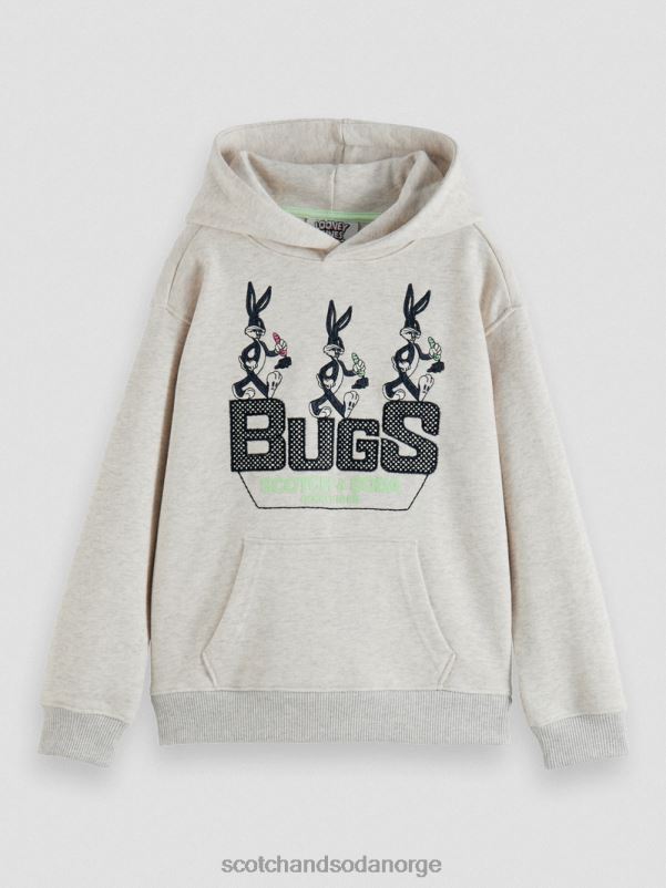 barn looney tunes brodert hettegenser i økologisk bomull off white melange N40XD754 klær Scotch & Soda