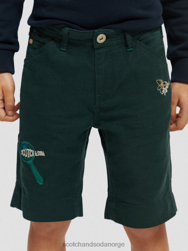barn broderte kunstverk lin-blandet shorts skog N40XD807 klær Scotch & Soda