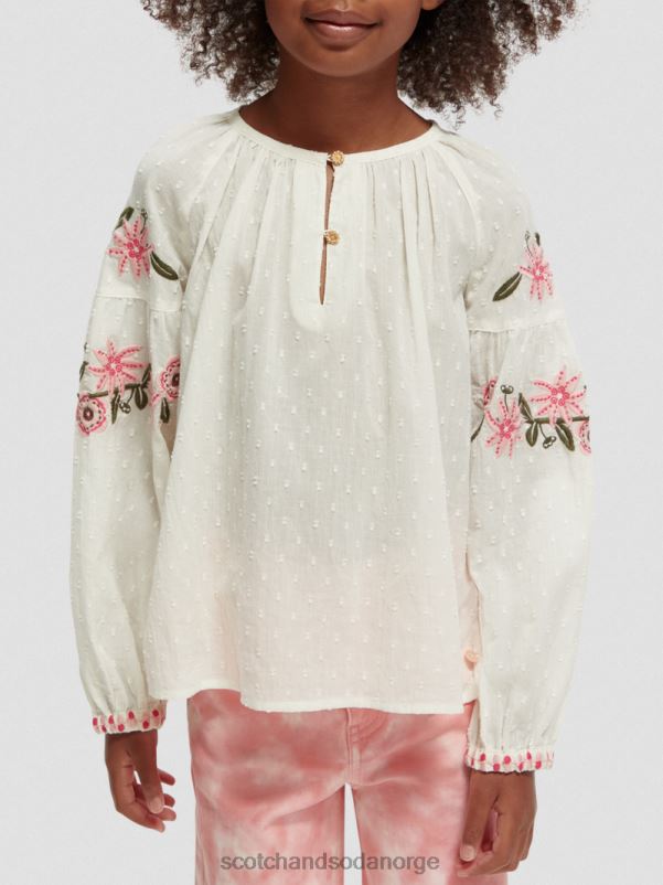barn langermet blomsterbrodert skjorte vaniljeis N40XD739 klær Scotch & Soda