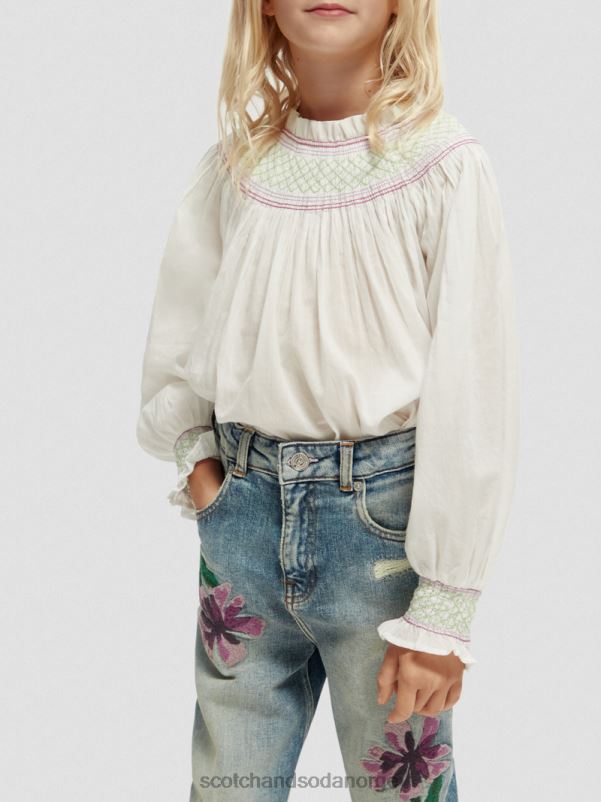 barn langermet smockskjorte off white N40XD740 klær Scotch & Soda