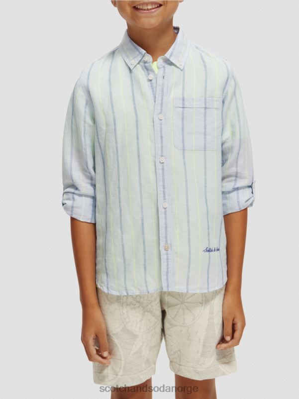 barn lin-blandet skjorte med ermejustering blå stripe N40XD800 klær Scotch & Soda