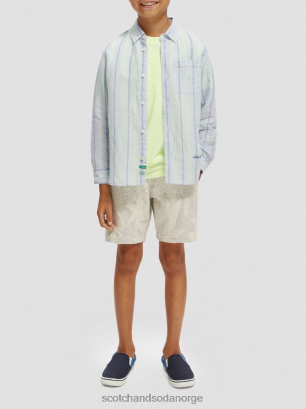 barn lin-blandet skjorte med ermejustering blå stripe N40XD800 klær Scotch & Soda