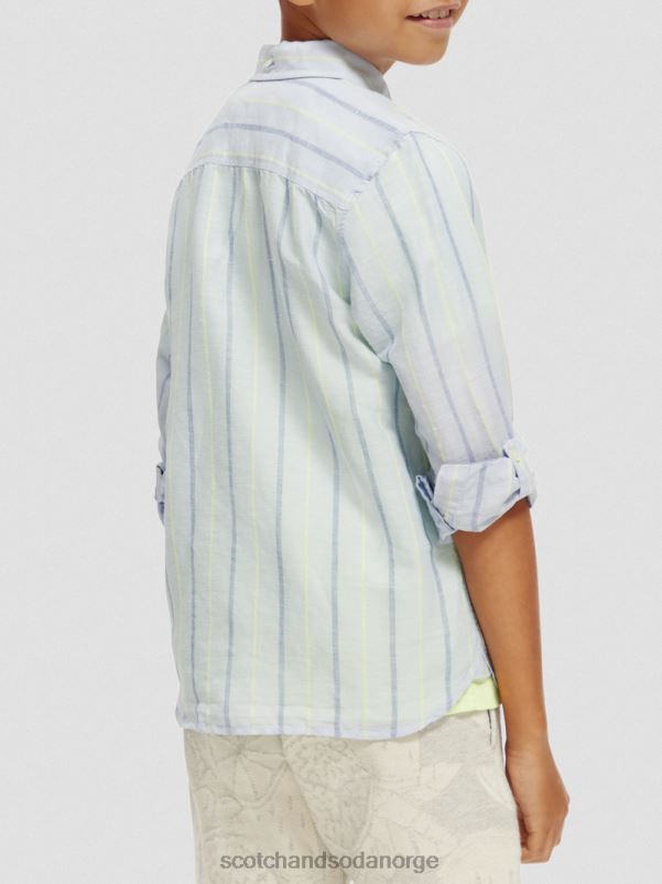 barn lin-blandet skjorte med ermejustering blå stripe N40XD800 klær Scotch & Soda