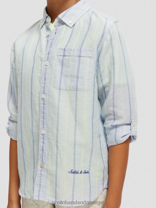 barn lin-blandet skjorte med ermejustering blå stripe N40XD800 klær Scotch & Soda