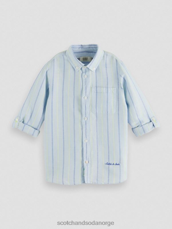 barn lin-blandet skjorte med ermejustering blå stripe N40XD800 klær Scotch & Soda