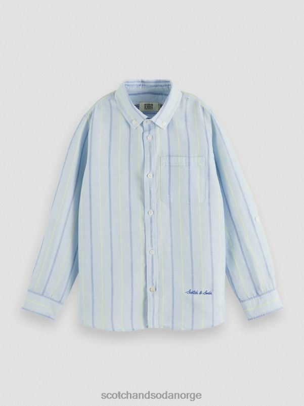 barn lin-blandet skjorte med ermejustering blå stripe N40XD800 klær Scotch & Soda