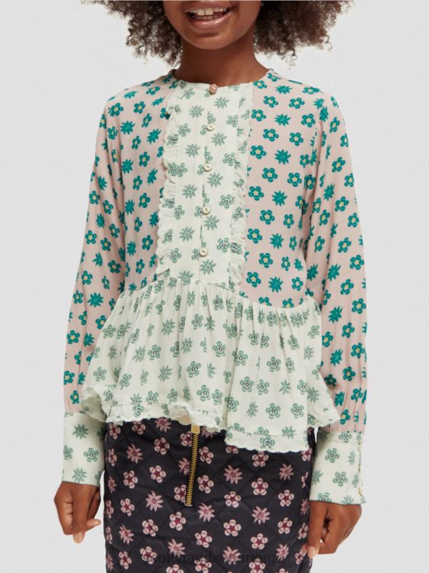 barn langermet topp med blandet trykk lappeteppeblomst N40XD743 klær Scotch & Soda