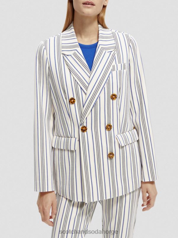 kvinner dobbeltspent stripet blazer blå rosa striper N40XD172 klær Scotch & Soda