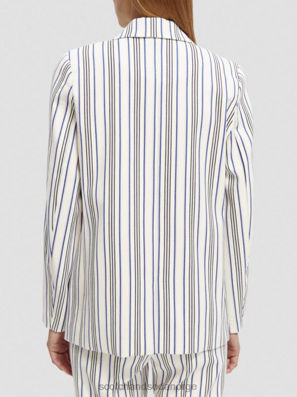 kvinner dobbeltspent stripet blazer blå rosa striper N40XD172 klær Scotch & Soda