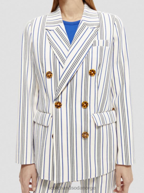 kvinner dobbeltspent stripet blazer blå rosa striper N40XD172 klær Scotch & Soda