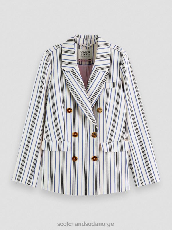 kvinner dobbeltspent stripet blazer blå rosa striper N40XD172 klær Scotch & Soda