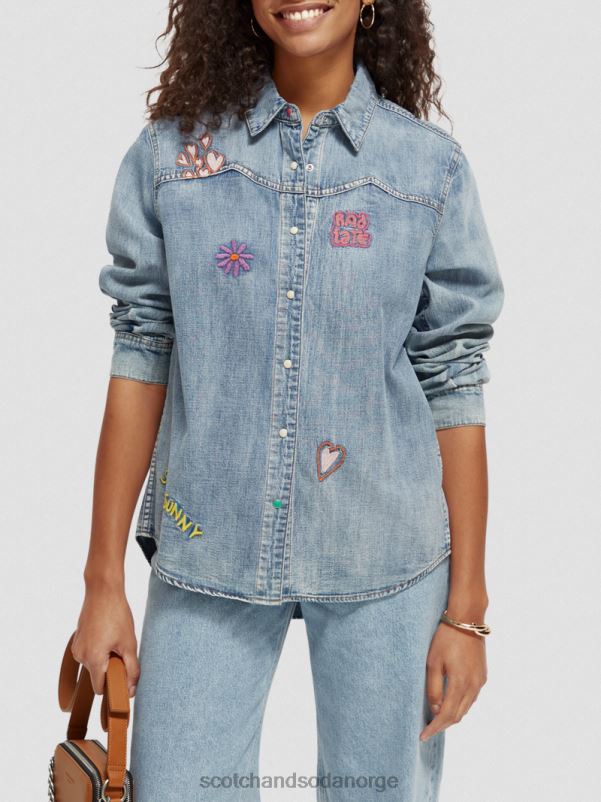 kvinner denim artwork westernskjorte vasket indigo N40XD57 klær Scotch & Soda
