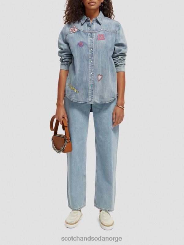 kvinner denim artwork westernskjorte vasket indigo N40XD57 klær Scotch & Soda