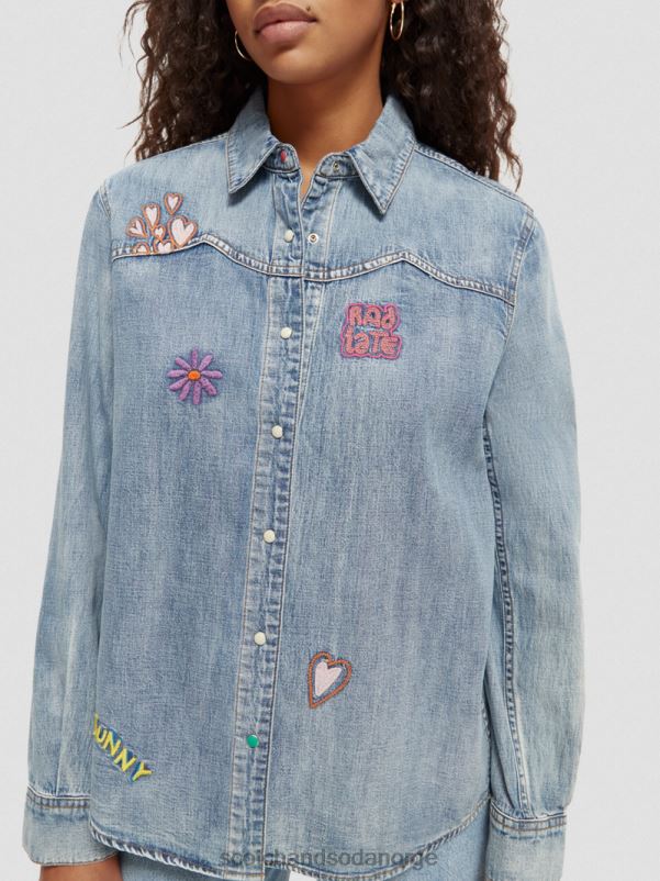kvinner denim artwork westernskjorte vasket indigo N40XD57 klær Scotch & Soda