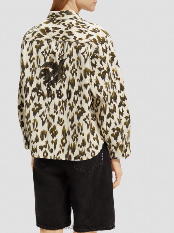 kvinner militær skjorte børstet ikat armygrønn N40XD47 klær Scotch & Soda