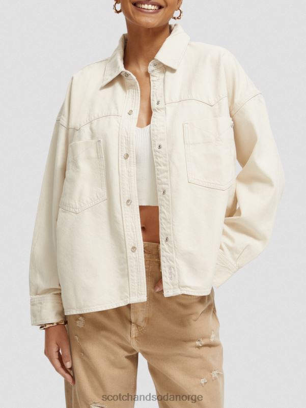 kvinner oversized western denimskjorte vasket ecru N40XD56 klær Scotch & Soda