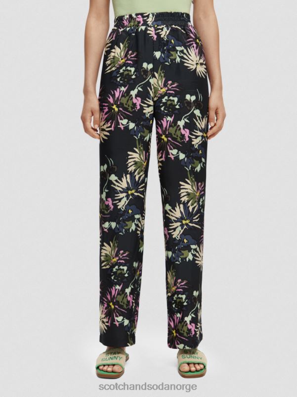 kvinner gia mid-rise wide-leg printet aster svart N40XD168 klær Scotch & Soda