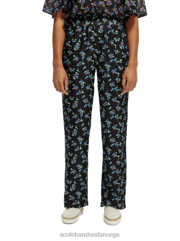 kvinner gia mid-rise wide-leg printet stemorsblomst ikat svart N40XD166 klær Scotch & Soda