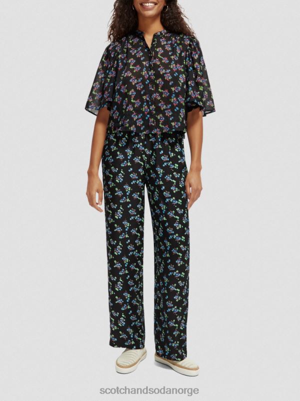 kvinner gia mid-rise wide-leg printet stemorsblomst ikat svart N40XD166 klær Scotch & Soda
