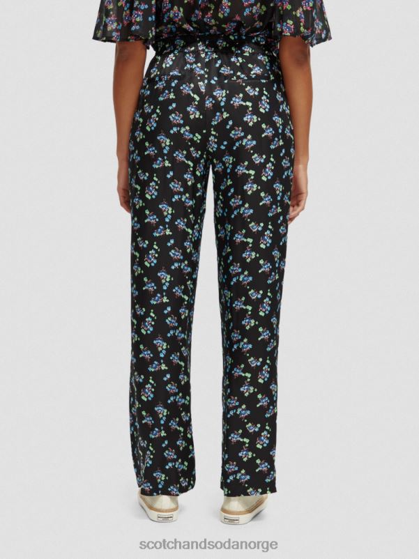 kvinner gia mid-rise wide-leg printet stemorsblomst ikat svart N40XD166 klær Scotch & Soda