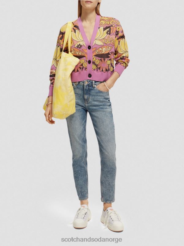 kvinner jacquard cardigan med v-hals orkide rosa N40XD129 klær Scotch & Soda