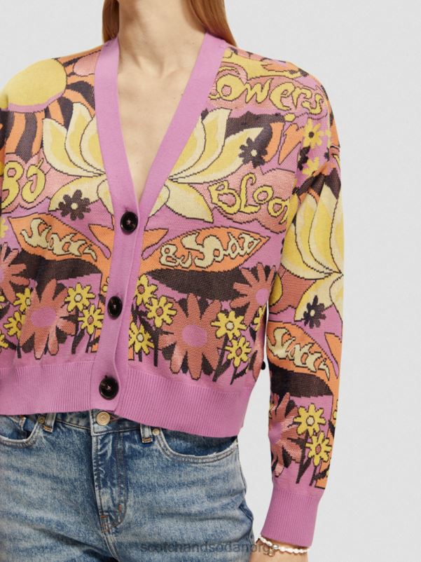 kvinner jacquard cardigan med v-hals orkide rosa N40XD129 klær Scotch & Soda