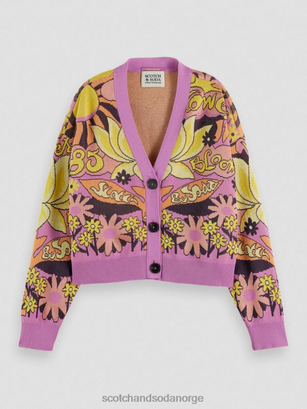 kvinner jacquard cardigan med v-hals orkide rosa N40XD129 klær Scotch & Soda