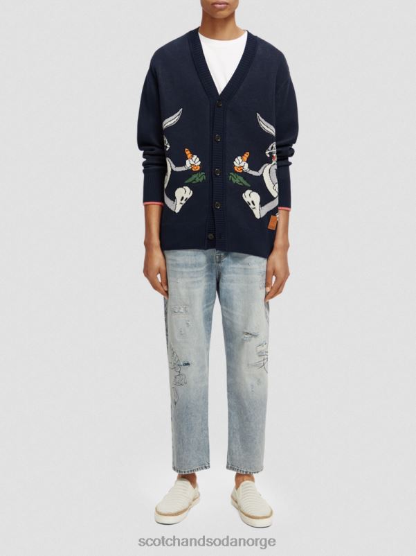 kvinner looney tunes brodert cardigan i økologisk bomull natt N40XD126 klær Scotch & Soda