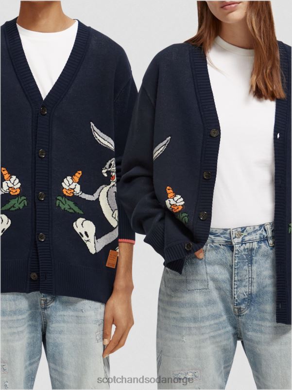 kvinner looney tunes brodert cardigan i økologisk bomull natt N40XD126 klær Scotch & Soda