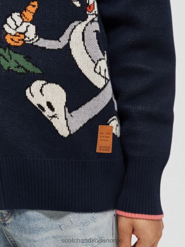 kvinner looney tunes brodert cardigan i økologisk bomull natt N40XD126 klær Scotch & Soda
