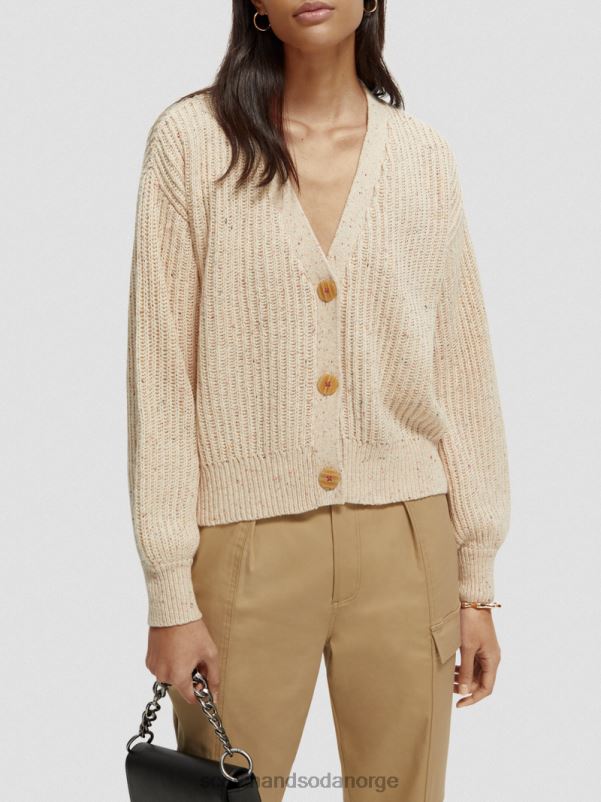 kvinner v-hals ribbestrikket cardigan hvit sand N40XD128 klær Scotch & Soda