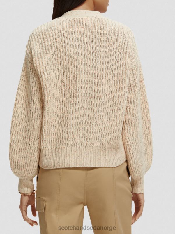 kvinner v-hals ribbestrikket cardigan hvit sand N40XD128 klær Scotch & Soda