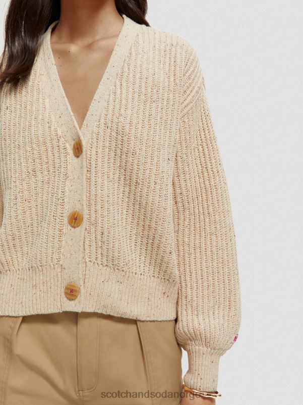 kvinner v-hals ribbestrikket cardigan hvit sand N40XD128 klær Scotch & Soda