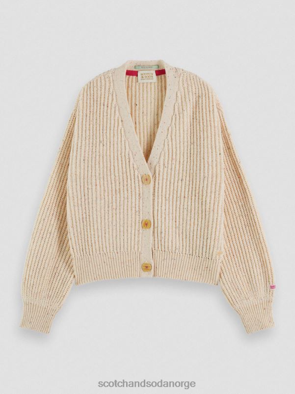 kvinner v-hals ribbestrikket cardigan hvit sand N40XD128 klær Scotch & Soda