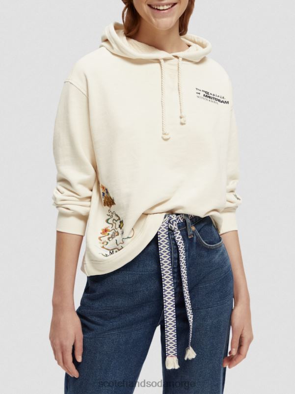 kvinner beskåret kunstverk hettegenser i økologisk bomull off white N40XD202 klær Scotch & Soda