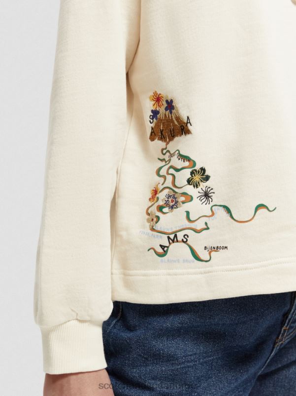 kvinner beskåret kunstverk hettegenser i økologisk bomull off white N40XD202 klær Scotch & Soda