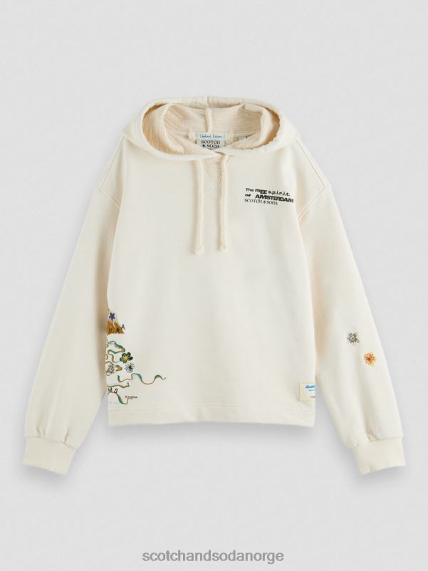 kvinner beskåret kunstverk hettegenser i økologisk bomull off white N40XD202 klær Scotch & Soda