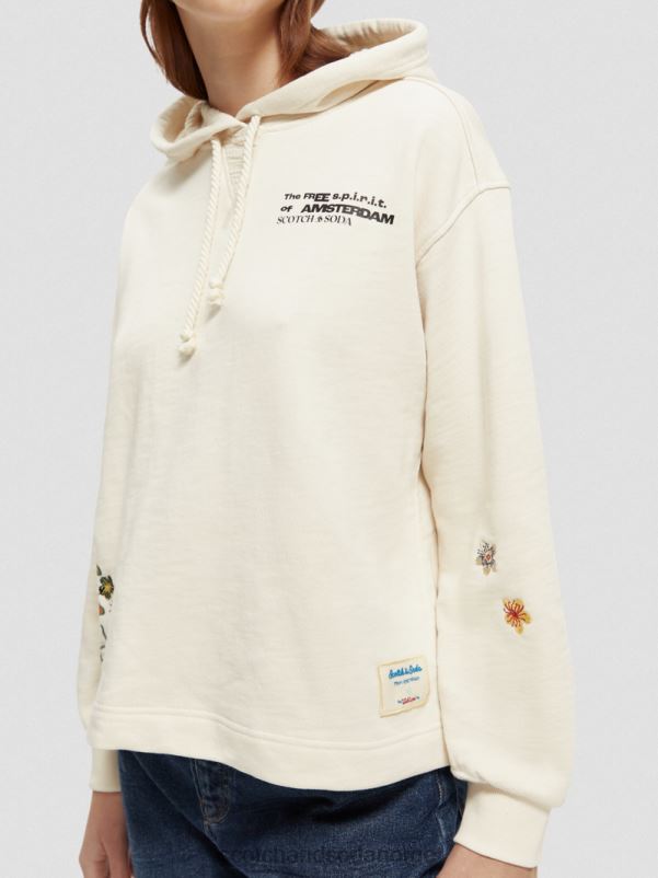 kvinner beskåret kunstverk hettegenser i økologisk bomull off white N40XD202 klær Scotch & Soda