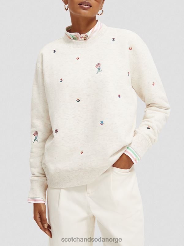 kvinner brodert genser med avslappet passform vanilje hvit melange N40XD183 klær Scotch & Soda