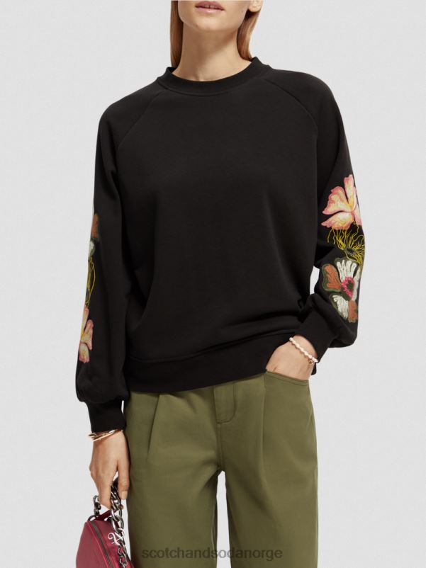 kvinner brodert genser med rund hals svart N40XD209 klær Scotch & Soda