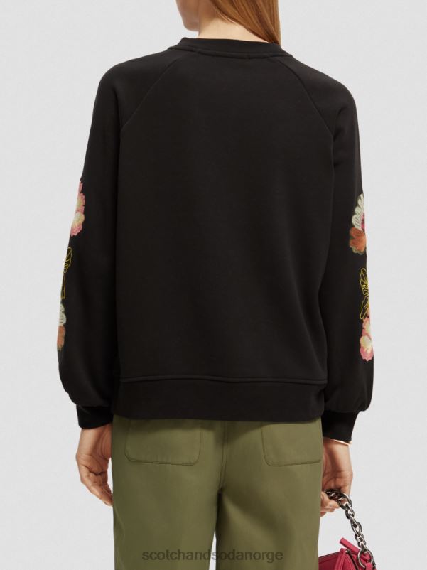 kvinner brodert genser med rund hals svart N40XD209 klær Scotch & Soda