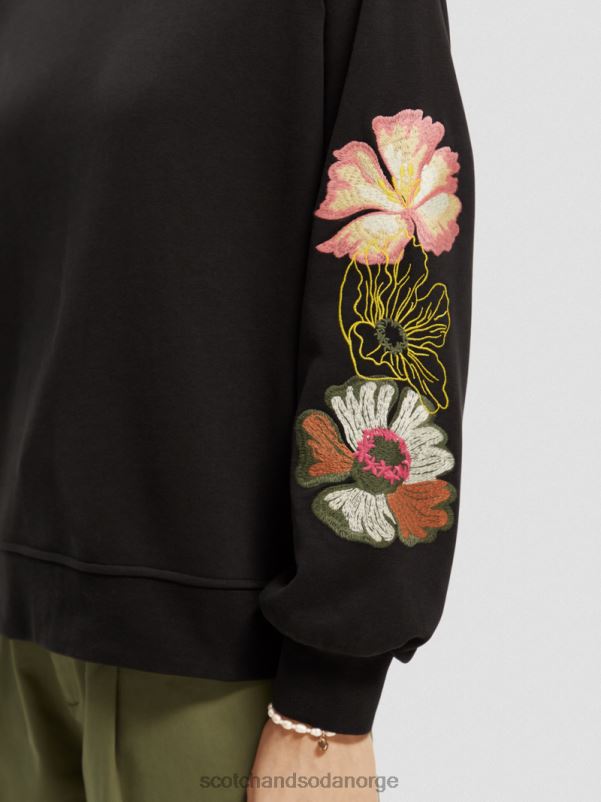 kvinner brodert genser med rund hals svart N40XD209 klær Scotch & Soda
