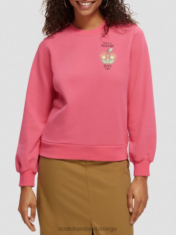 kvinner genser med crewneck kunstverk rosa punch N40XD215 klær Scotch & Soda