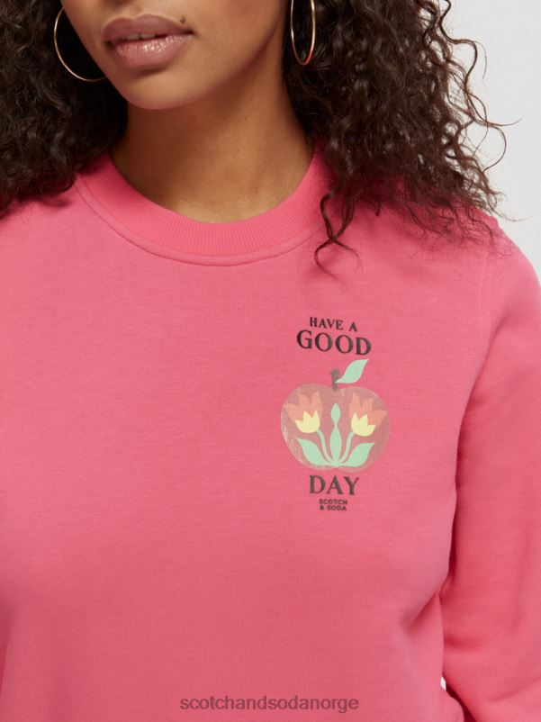 kvinner genser med crewneck kunstverk rosa punch N40XD215 klær Scotch & Soda