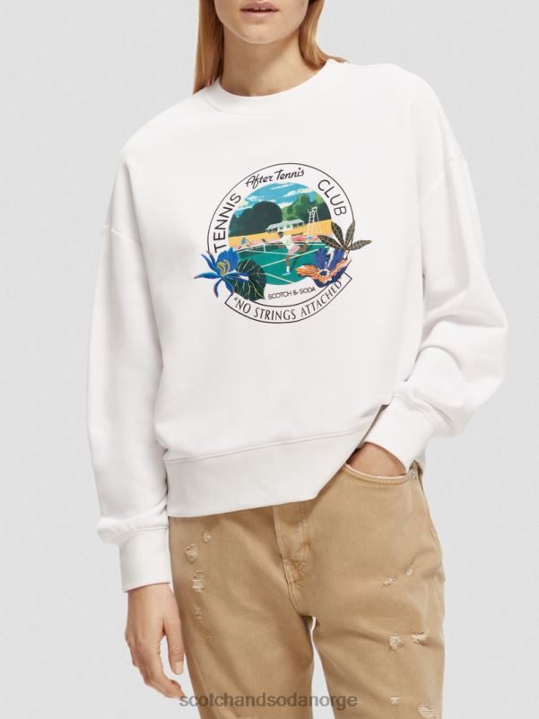 kvinner grafisk genser med rund hals i løs passform hvit N40XD217 klær Scotch & Soda
