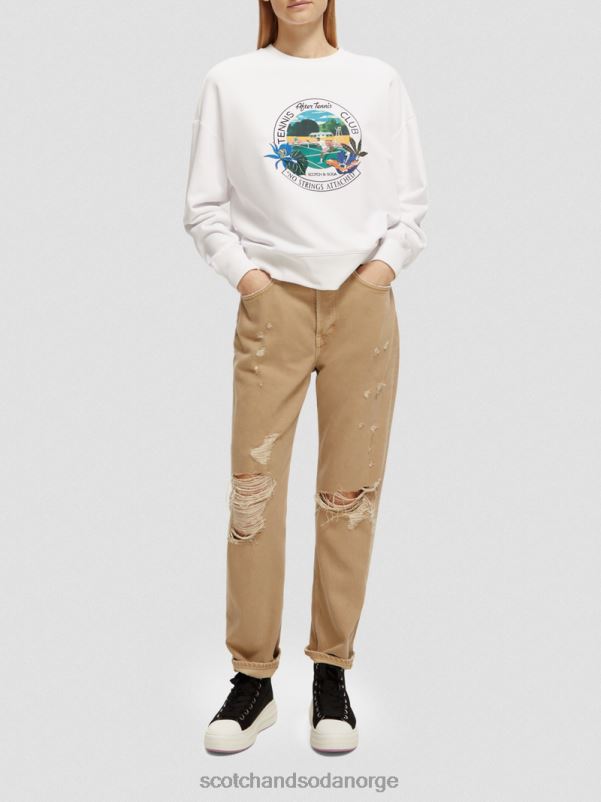 kvinner grafisk genser med rund hals i løs passform hvit N40XD217 klær Scotch & Soda
