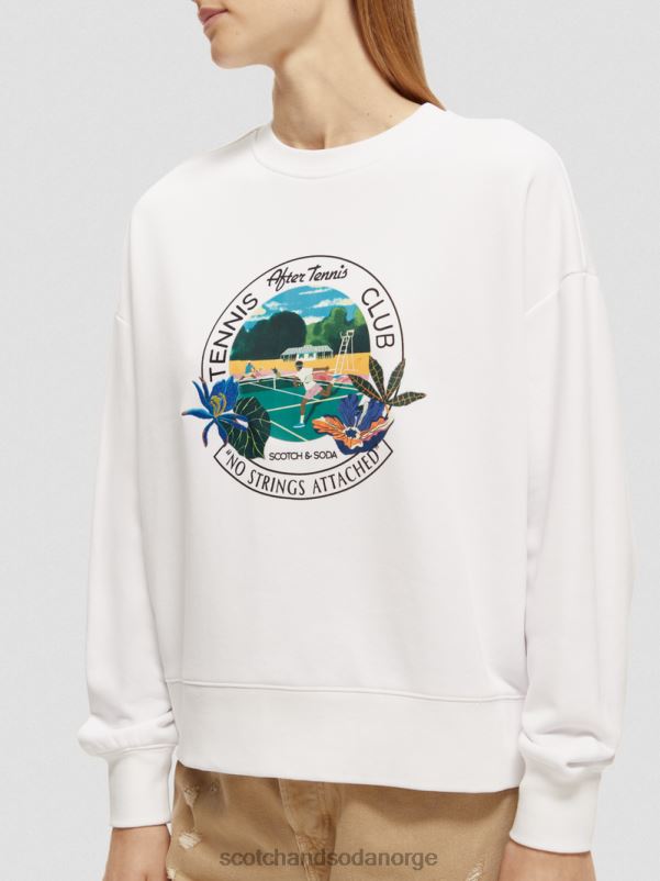 kvinner grafisk genser med rund hals i løs passform hvit N40XD217 klær Scotch & Soda