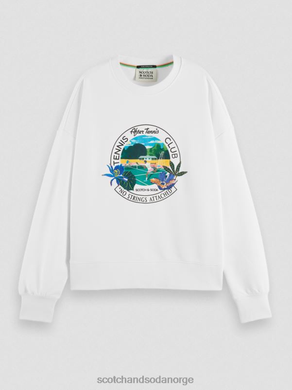 kvinner grafisk genser med rund hals i løs passform hvit N40XD217 klær Scotch & Soda