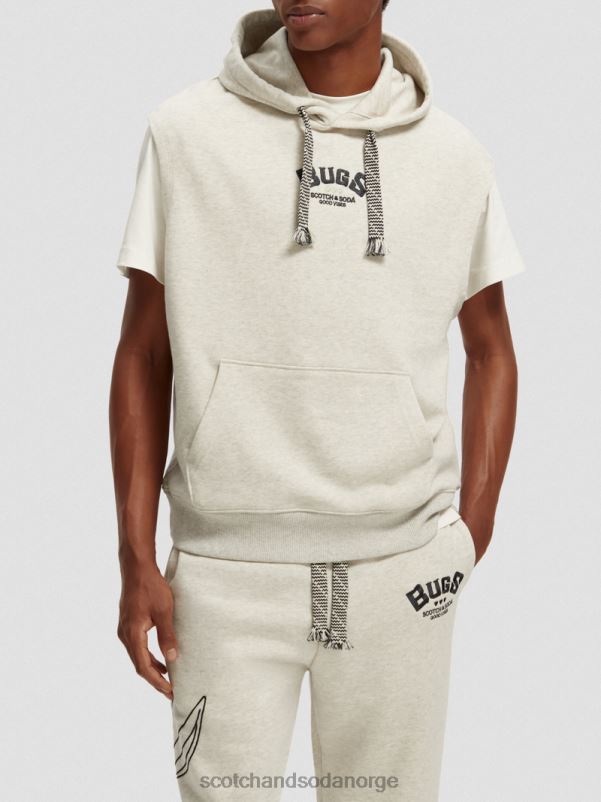 kvinner looney tunes ermeløs grafisk hettegenser i økologisk bomull off white melange N40XD201 klær Scotch & Soda