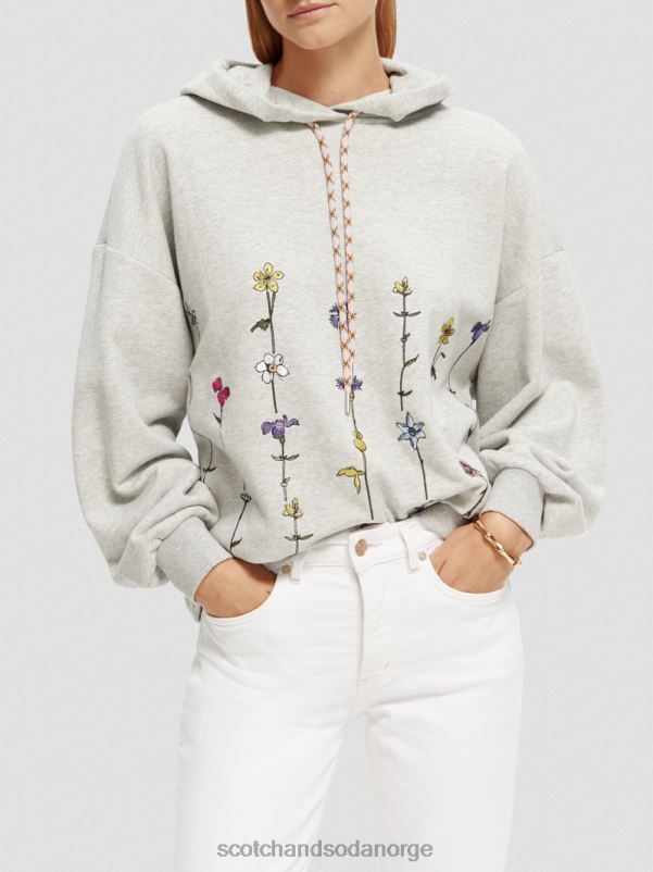 kvinner oversized hettegenser med blomsterkunst gråmelert N40XD220 klær Scotch & Soda